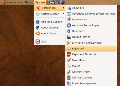 Keyboard settings in Ubuntu menu