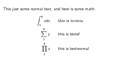 in math Latex normal text
