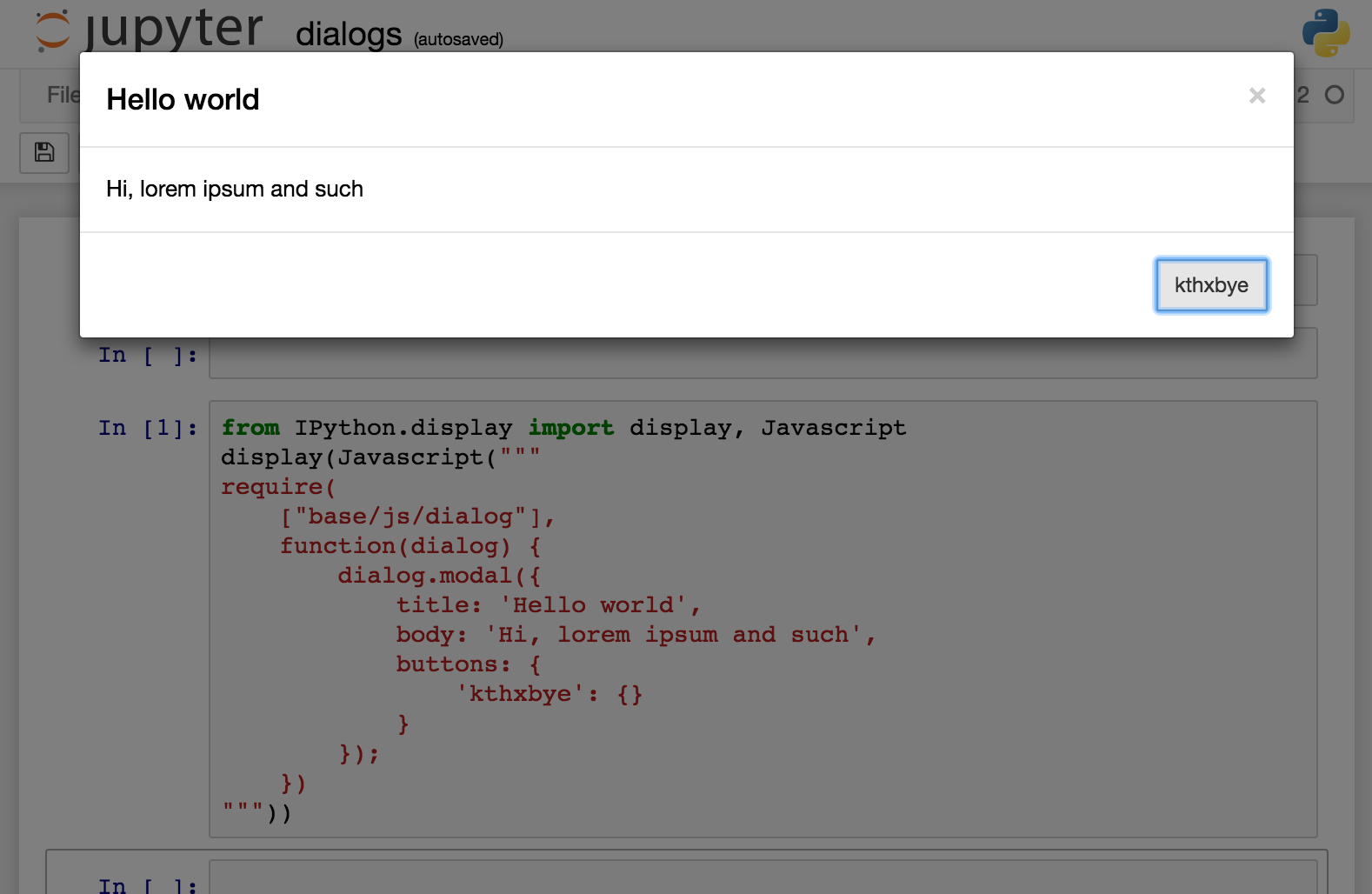 Jupyter dialog